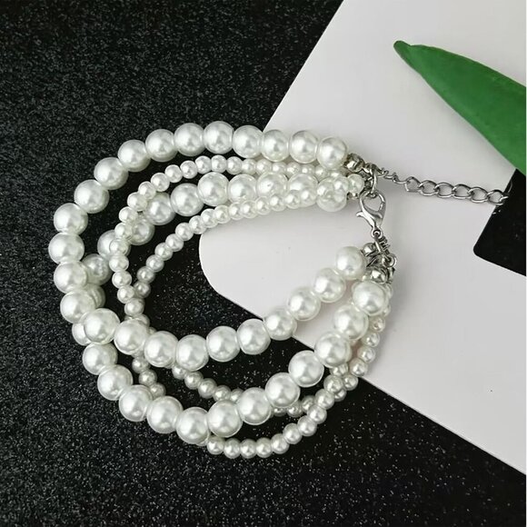 🆕 Women White Pearl Bracelet Layered Cross Fashion Simple Stylish Jewelry Gifts - Picture 6 of 8